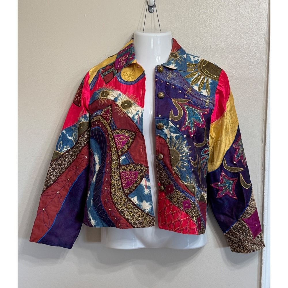 Vintage ANAGE Multicolor Colorful Celestrial Embellished Jacket Size Medium